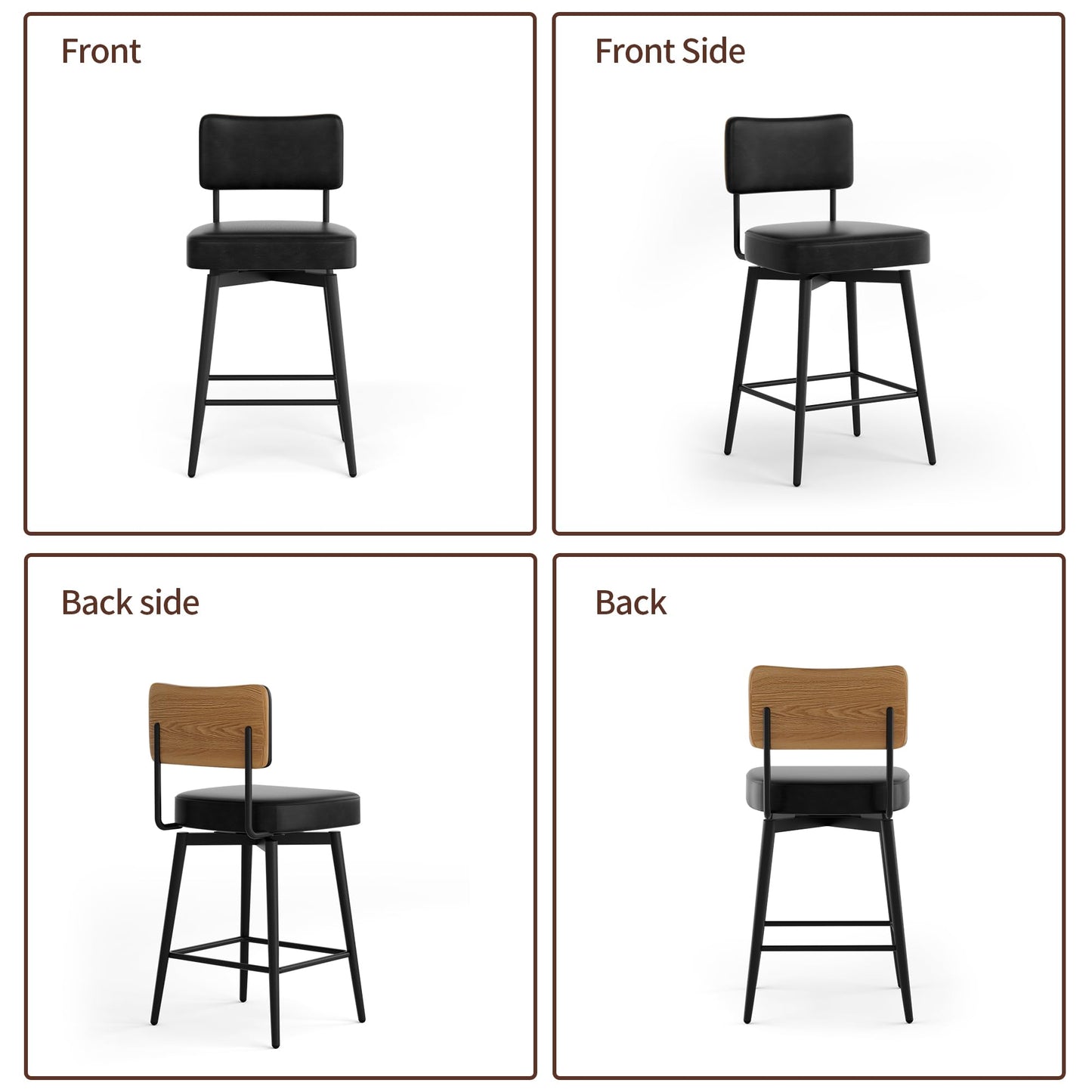 BonVache Bar Stools Set of 2, Swivel Breakfast Barstools, Kitchen Island Counter Stools for Breakfast Home Kitchen Restaurant Dining Room, Black