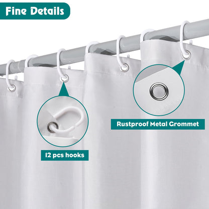 AWIYTE Shower Curtain 240 x 200 cm (94 x 79 Inch), Waterproof Polyester Textile Fabric Machine Washable with 12 Plastic Hooks & Weighted for Bathroom