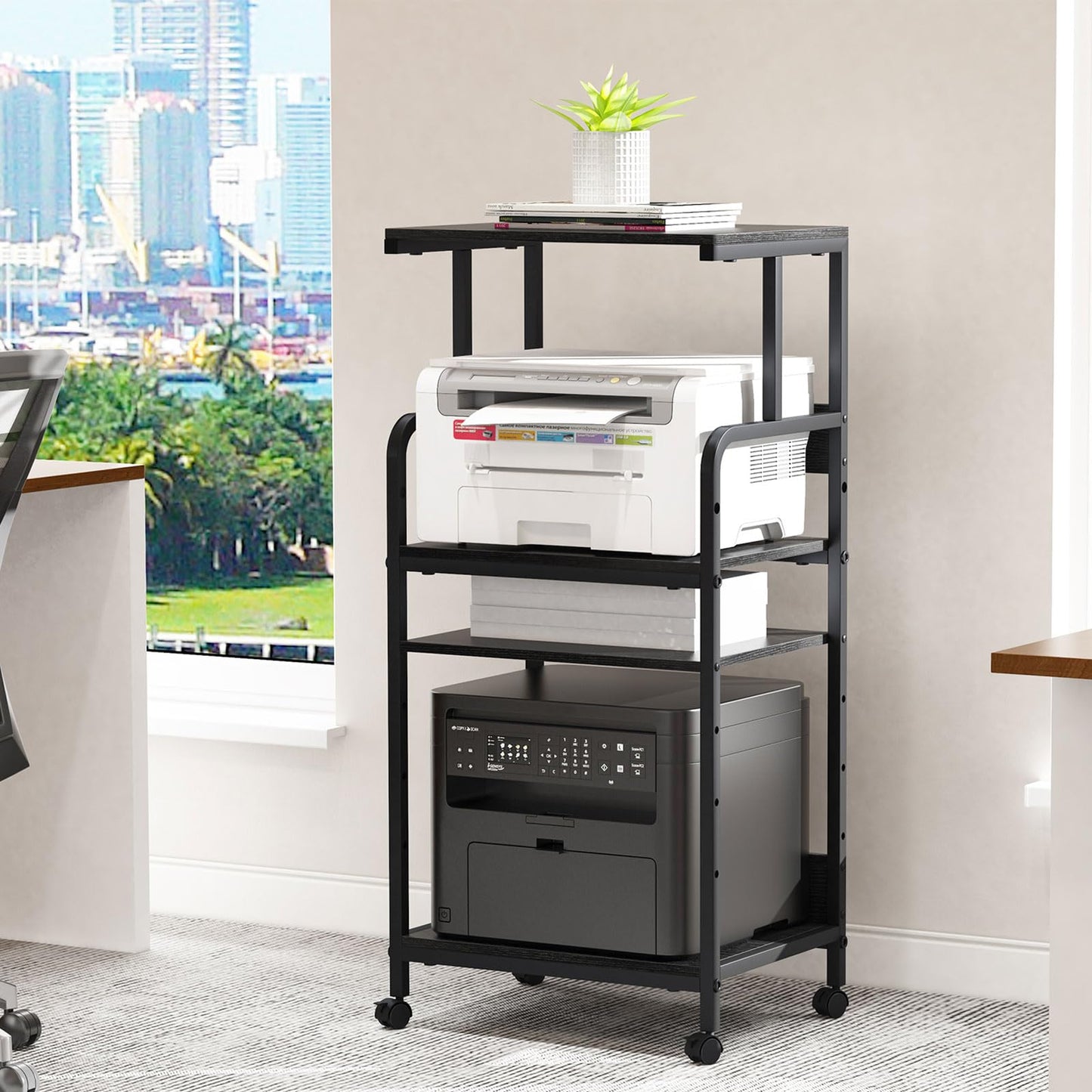 4-Tier Printer Stand, Large Printer Table on Wheels, Movable Printer Stand