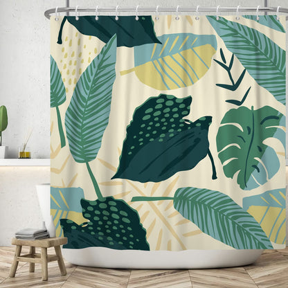 Bovlleetd 71x79inch Abstract Plant Bath Curtain Waterproof Boho Botanical Shower Curtain Mid-Century Tropical Plant Shower Curtains Washable Bathtub