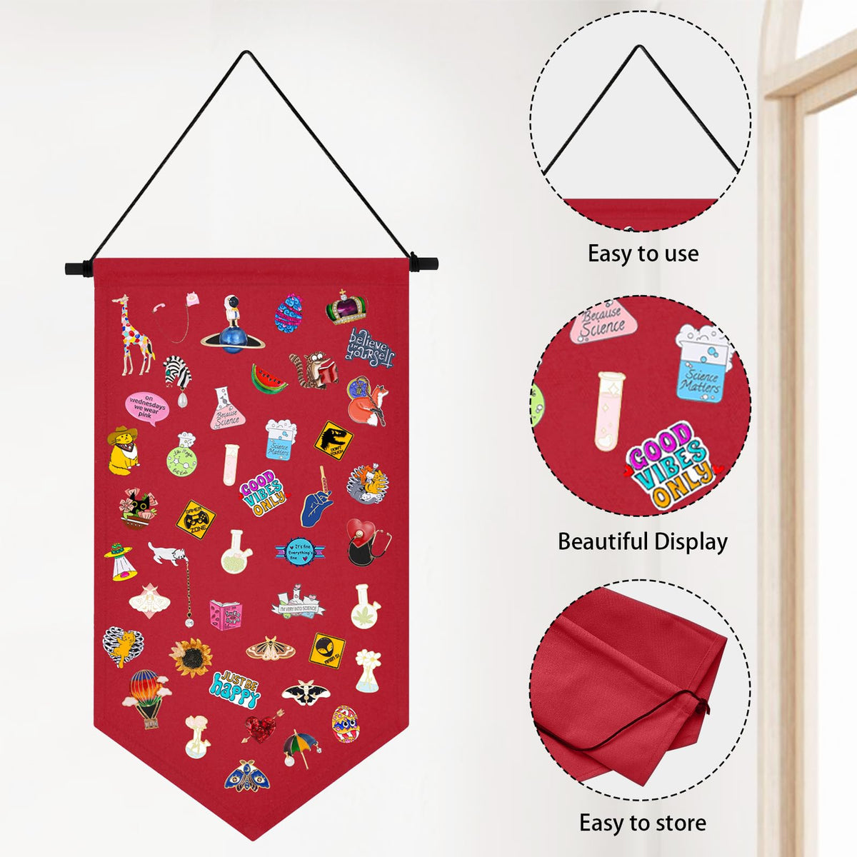 Kunyeah Wall Hanging Brooch Organizer Storage Case Colorful Canvas Pin Board Stand Enamel Pin Badge Hanging Holder Display Banner Earrings Collection