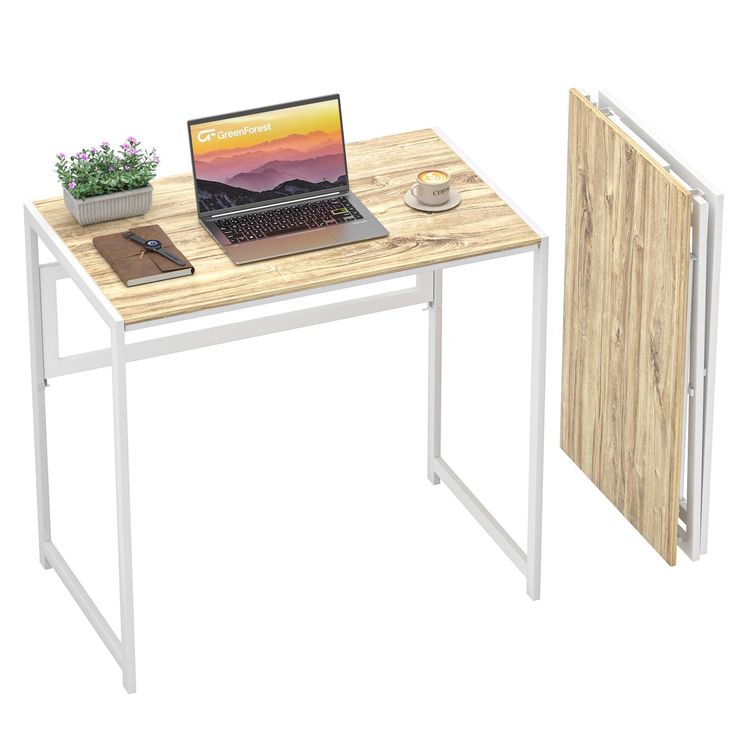 GreenForest Folding Desk 80cm No Assembly Required for Small Space, Oak