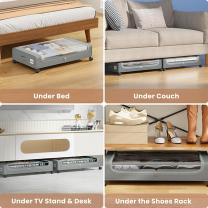 PHINOX Large Fabric Under Bed Storage on Wheels & Dust Cover, Grey, 2 PCS