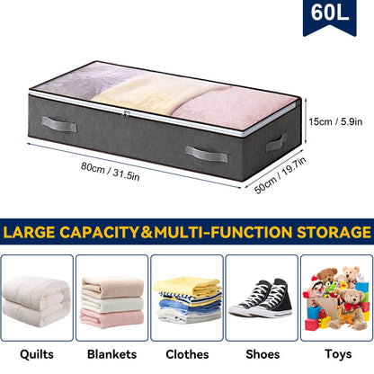 AIOR 3PCS 60L Underbed Storage Bags with Viewing Window, Foldable Container Closet Organizer Bags for Clothes, Comforters, Blankets, Bedding