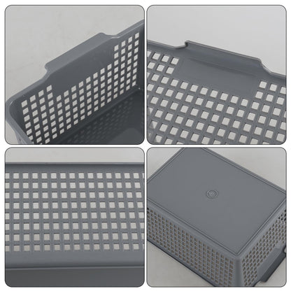 Afromy Set of 3 Plastic Storage Baskets, Rectangular Weave Storage Basket Bin, Grey