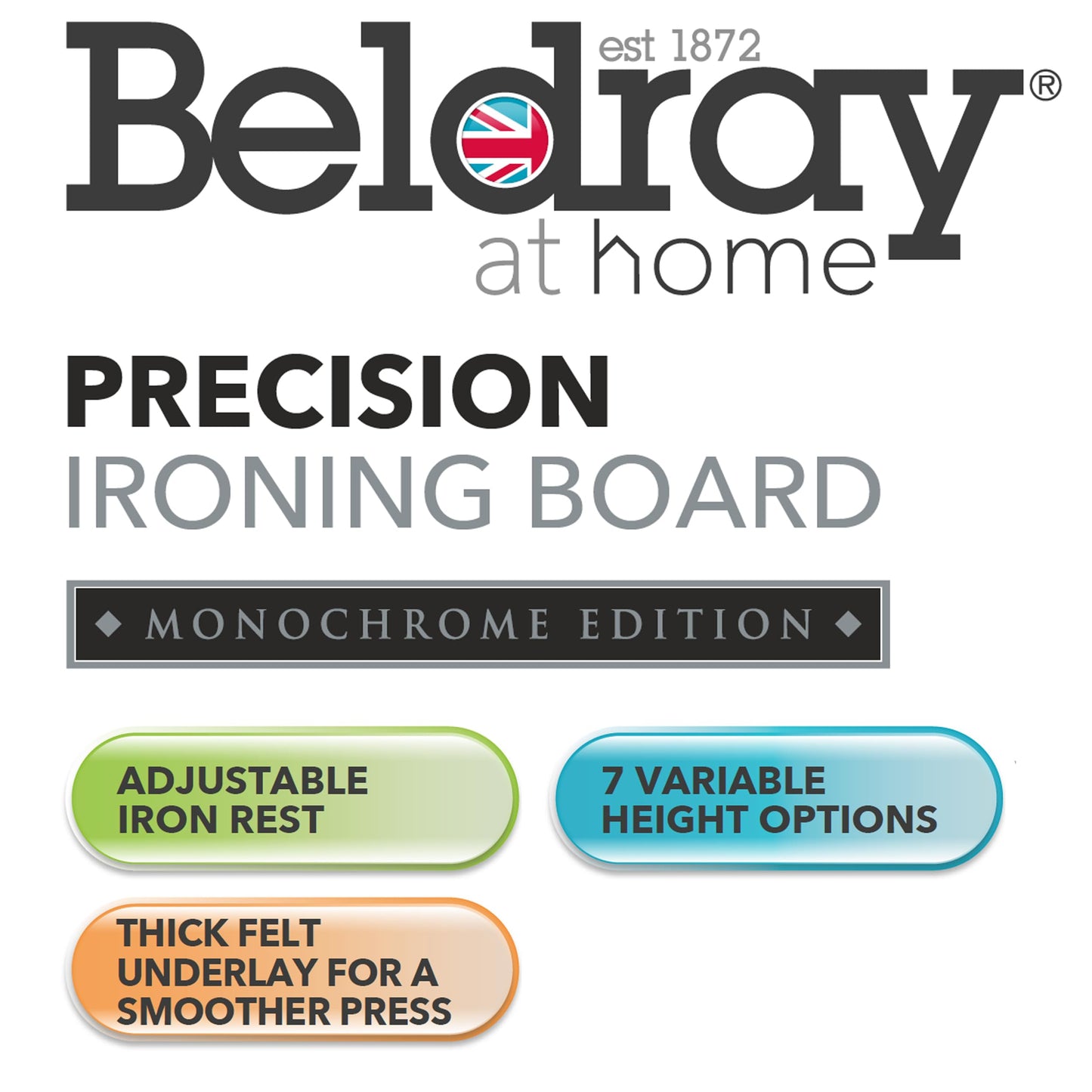 Beldray LA031213BLKFEU7 Ironing Board  Folding Collapsible Ironing Table, Adjustable Iron Rest, 7 Height Options, Thick Underlay, Lightweight,