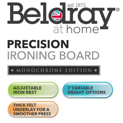 Beldray LA031213BLKFEU7 Ironing Board  Folding Collapsible Ironing Table, Adjustable Iron Rest, 7 Height Options, Thick Underlay, Lightweight,