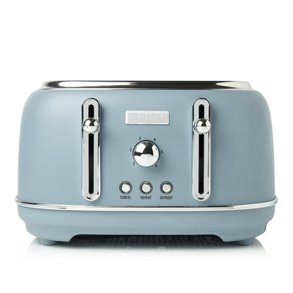 Haden Highclere Blue Toaster 4 Slice - Adjustable Browning Control - Removable Crumb Trays - Easy To Clean 4 Slice Toaster - Cord Storage - Stainless