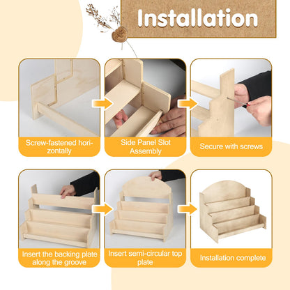 4-Tier Card Display Stand, Greeting Card Rack Storage Sticker Organizer, Multifunctional Wooden Greeting Card Holder Tiered Display Stand for Cards