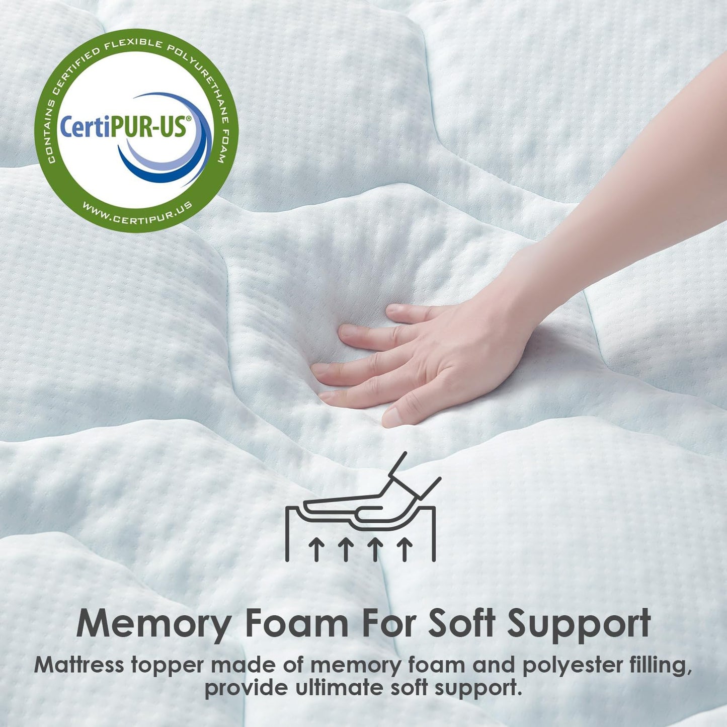 EHEYCIGA Memory Foam Mattress Topper Kingsize Bed, Gel Mattress Pad with Extra Deep Pocket, Breathable Mattress Cover, 150x200x3cm, White