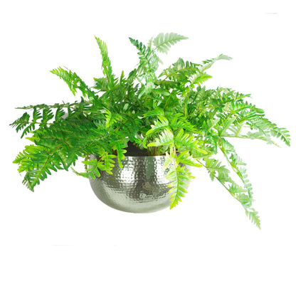 Leaf Large Straight Edge Hammered Metal Planter, Silver, 32cm x 20cm