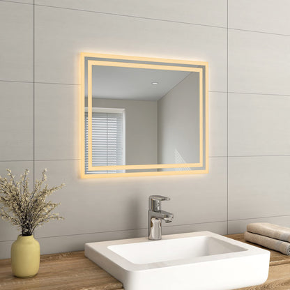 EMKE LED Small Bathroom Mirror 50x60cm, Wall Mounted Bathroom/Bedroom Vanity Mirror with LED Lights | Demister Pad, Easy Control Smart Mirror