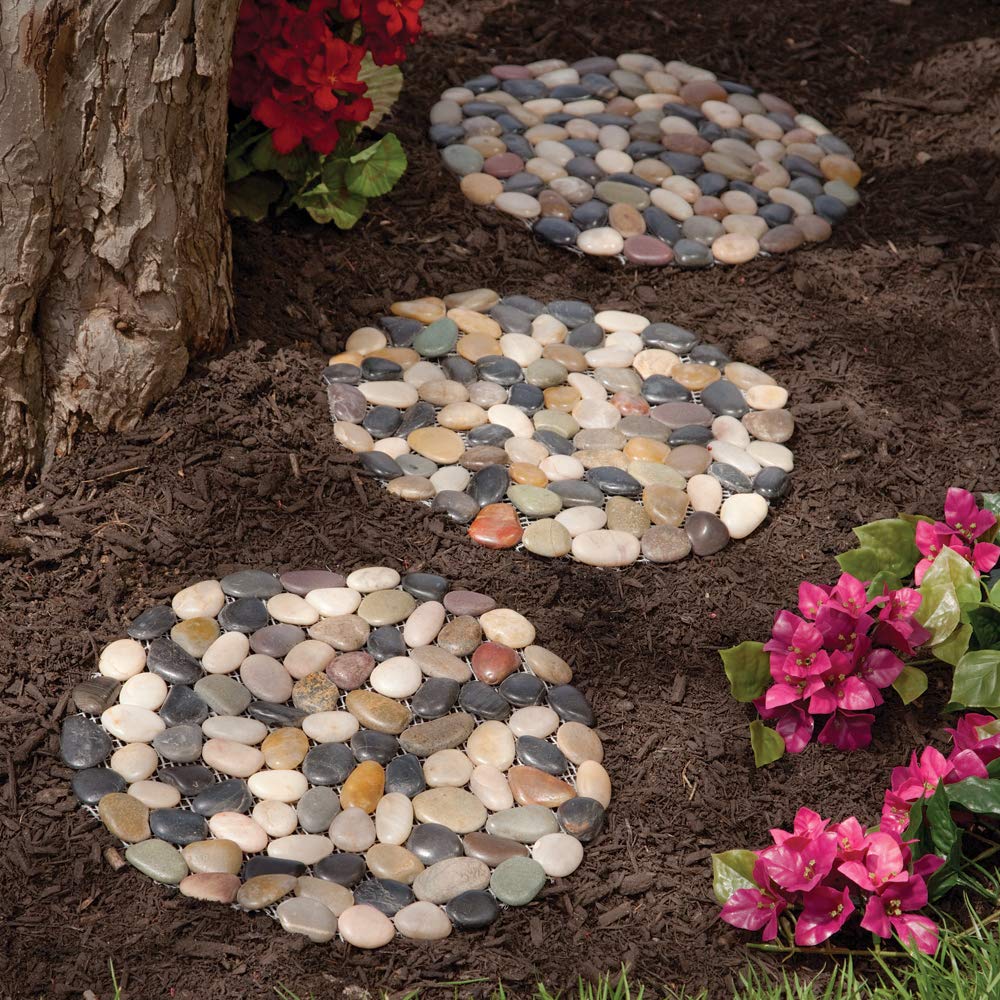 Bits and Pieces - 12? Riverstone Round Stepping Stones - Set of Three (3) - Yard Decorations - Decorative Garden Stones