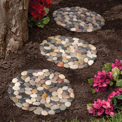 Bits and Pieces - 12? Riverstone Round Stepping Stones - Set of Three (3) - Yard Decorations - Decorative Garden Stones