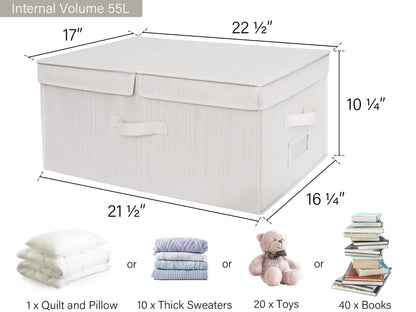 StorageWorks Extra Large Storage Boxes with Lids, 55L Clothes Storage Boxes with Double-Open Lid and Divider Board