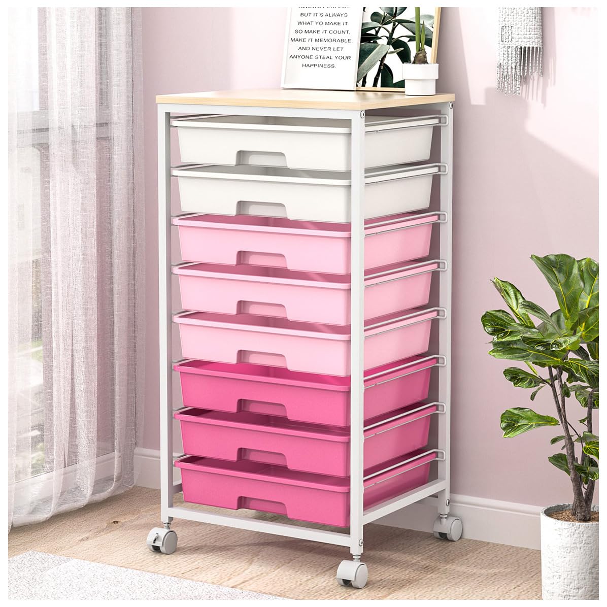 SYKIARIOL 8 Drawers Rolling Storage Trolley, Utility Storage Cart on Lockable Wheels with Plastic Drawers, Multipurpose Mobile Organizer Unit for