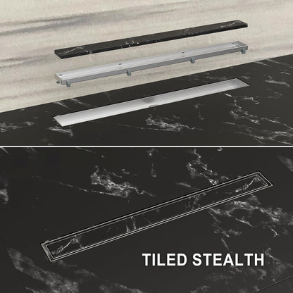 Ibergrif M42001-60 Linear Shower Drain 600mm, 2 in1 Double-sided Tile Insert Stainless Steel Invisible Bathroom Floor Drain Set with Odor Stop and