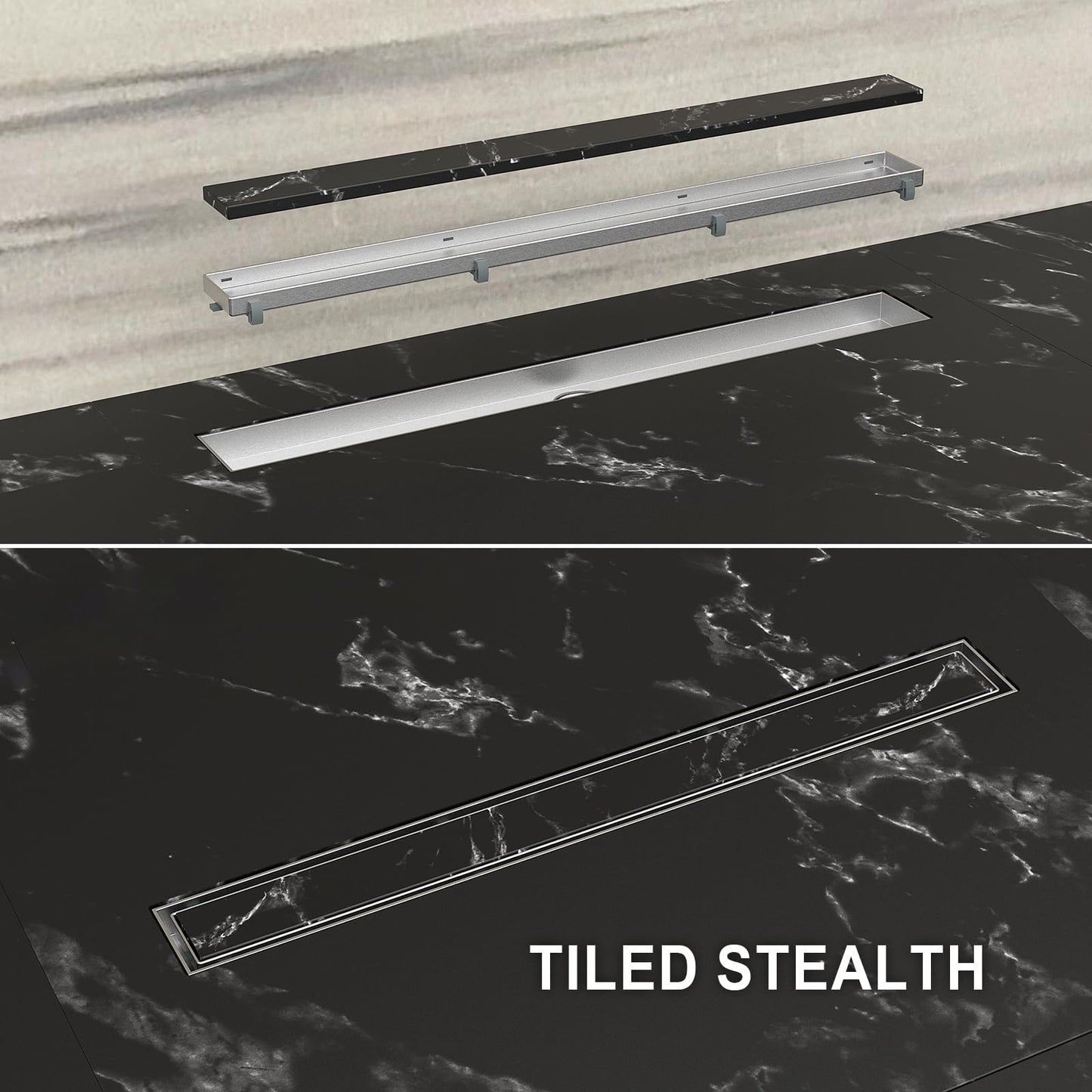 Ibergrif M42001-70 Linear Shower Drain 700mm, 2 in1 Double-sided Tile Insert Stainless Steel Invisible Bathroom Floor Drain Set with Odor Stop and