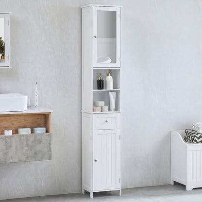 Bath Vida Priano Freestanding 2 Door Mirrored Tall Storage Cabinet, White