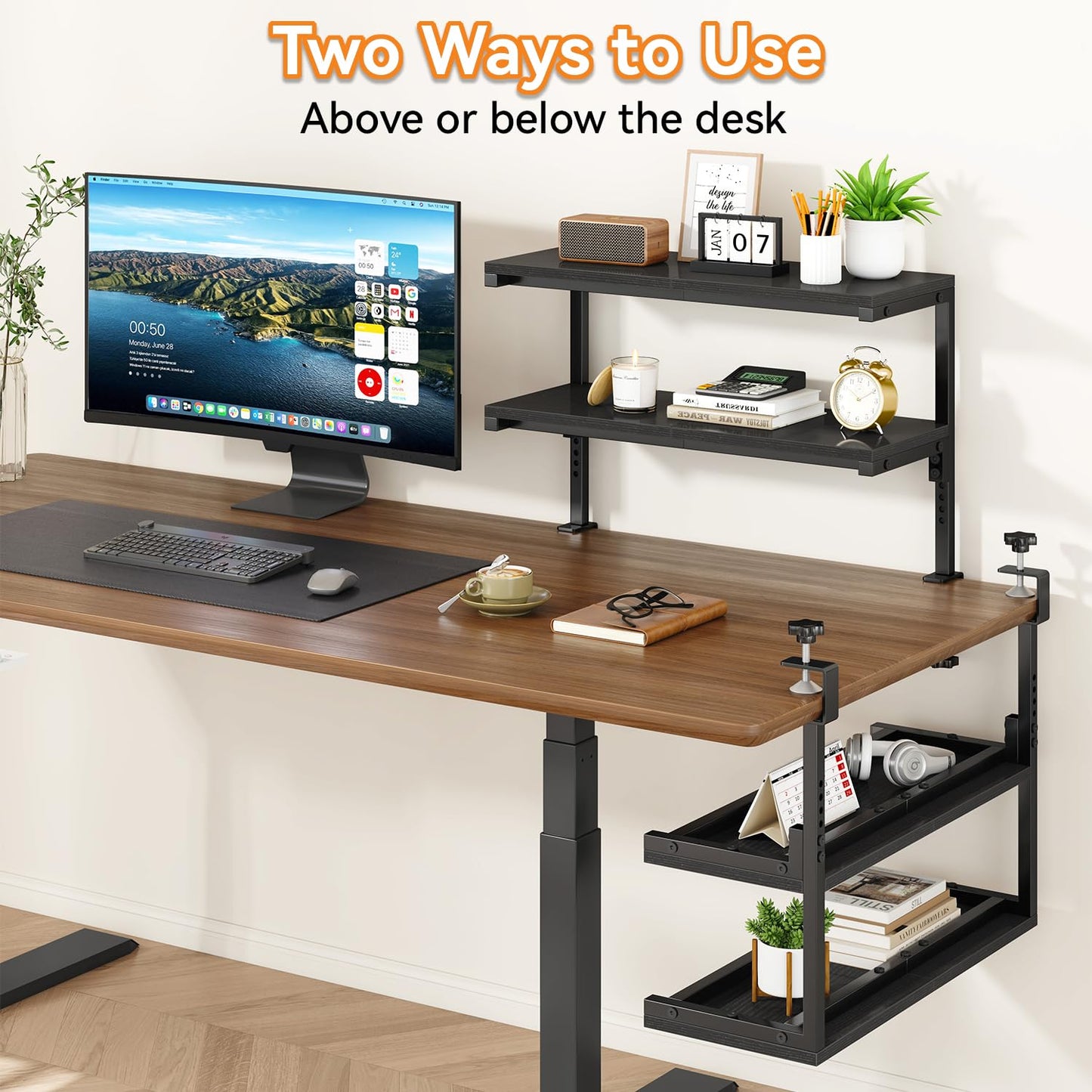 IBUYKE Clamp on Desk Shelf, 22.8” Large Desk Extender Shelves TMZ010B