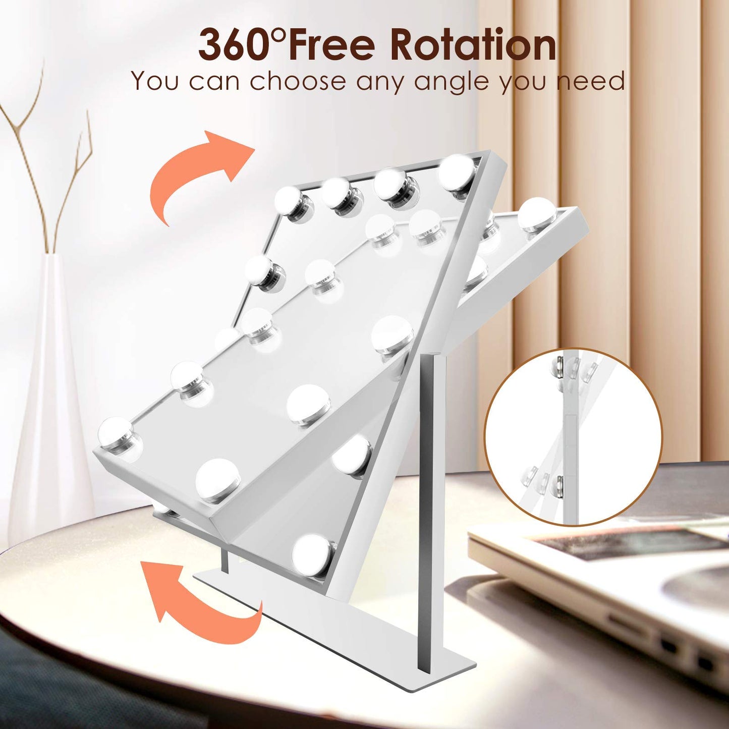 TUREWELL Hollywood Makeup Mirror with Lights,Large Lighted Vanity Mirror with 3 Color Light & 12 Dimmable Led Bulbs,Smart Lighted Touch Control Screen