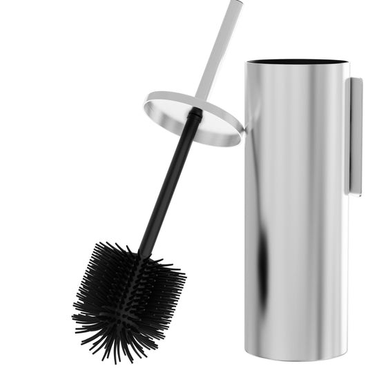 Hovea - 2 Hanging Toilet Brush Kits - Silicone Brush & Metal Case - Stainless Steel 304 Rustproof - No Drilling - Wall Mounted with Sticker or Screws