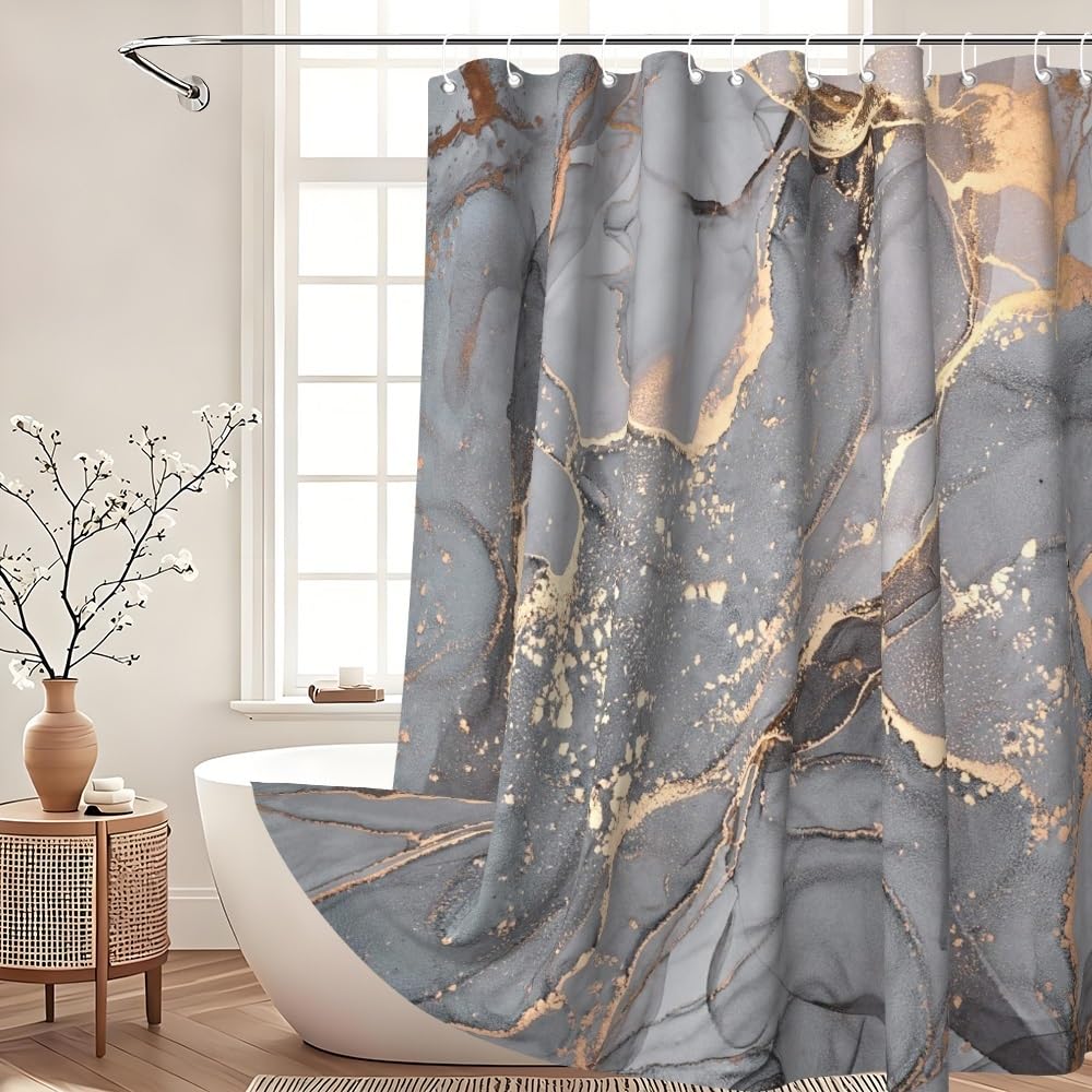 Xiaoterna Marble Shower Curtain Modern Abstract Grey Gold Marble Bathroom Curtain Grey Gold Splatter Textile Waterproof Shower Curtain Machine