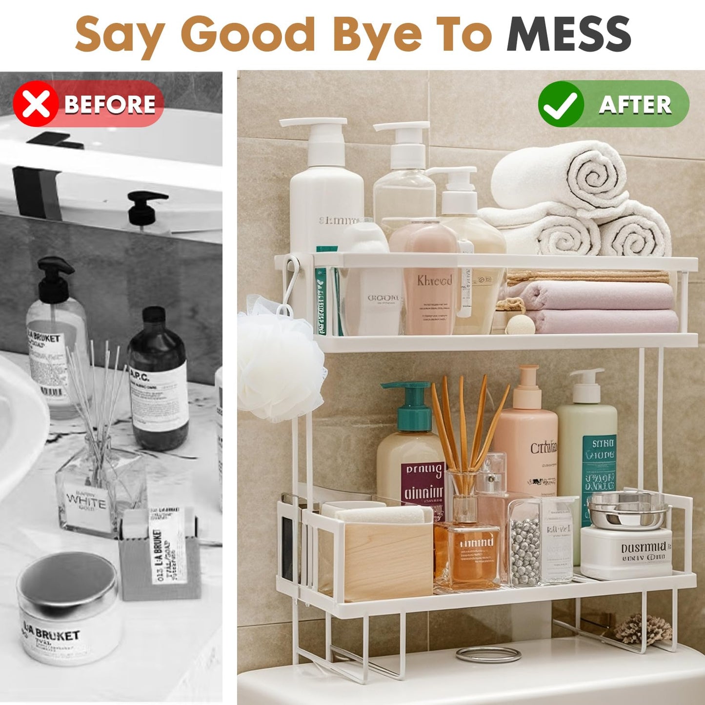 Pinkgarden Over-the-Toilet Storage Shelf, Large Capacity Bathroom Organizer, No-Drill Installation, Rust-Resistant Thick Steel