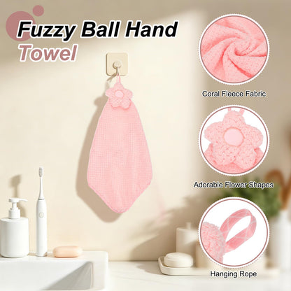 sourcing map 2Pcs Hand Towel, Soft Coral Fleece Hand Towels with Hanging Loop Decorative Flower Pattern Quick-Drying and Washable for Home Bathroom