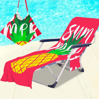 Surwin Sun Lounger Towel with Pockets, 3D Juice Print Quick Dry Beach Towel, Microfiber Sunbed Towels Travel Lounger Bag for Loungers Summer Holiday