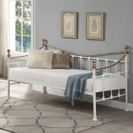 SlumberWorx NEWNHAM CLASSIC VICTORIAN STYLE LIVING ROOM BEDROOM METAL DAY BED FRAME (White)