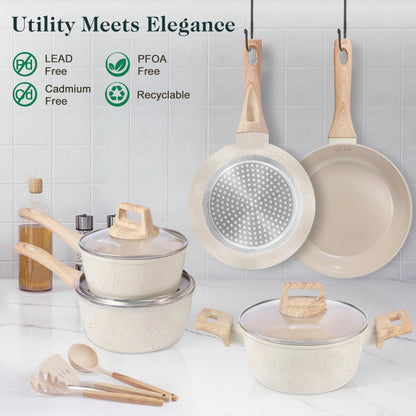 M MELENTA Pots and Pans Set Non Stick, 11 Piece Die-Cast Induction Hob Pan Set, Ceramic Cookware Set Nonstick Cooking Sets with Frying Pans, Saucepan