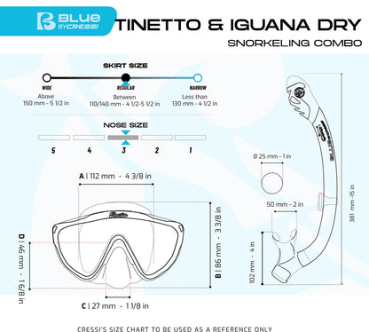 CRESSI Tinetto & Iguana Dry Blue Navy/Ice Cyan - Kids Snorkeling Kit (Mask & Snorkel) for Children from 6 to 10 Years Old, Blue Navy/Ice Cyan
