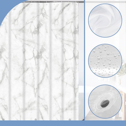 PEVA Shower Curtain 180x180cm,Heavy Duty Plastic Marble Pattern Weighted Shower Curtains Mould Proof Resistant Waterproof Bath Curtains with 12 Hooks