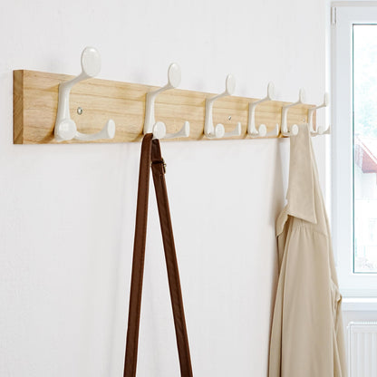 SKOLOO 99cm Natural Wood Coat Rack Wall Mount with 6 Triple Hooks - Ideal for Family Entrances, Classrooms, and Pet Supplies Storage