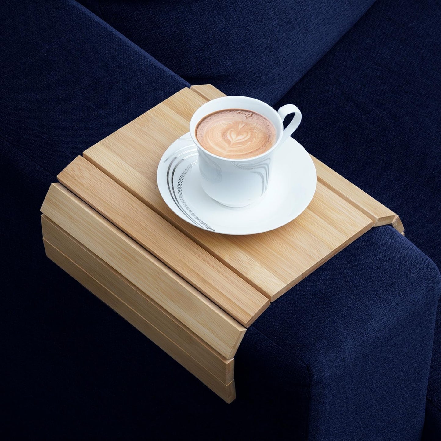 Sofa Arm Tray, Foldable Couch Tray Wooden Armrest Tray, Sofa Tray & Organiser for Drinks, Snack, Magazine, and Remote (Bamboo Wood)