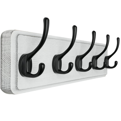 SKOLOO Farmhouse Style Wall Mounted Coat Rack, Pine Solid Wood Coat Hook Hanger - 5 Hooks for Hanging Clothes Robes Towels Coats