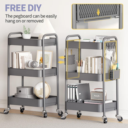 Urackify 3 Tier Storage Trolley on Wheels, Grey