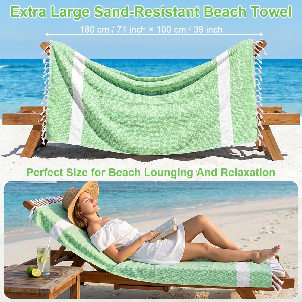 AOOTE Turkish Beach Towel, 100×180cm Turkish Cotton Beach Towel, Sand-Free Beachs Towels & Blanket, Lightweight Absorbent Quick Dry