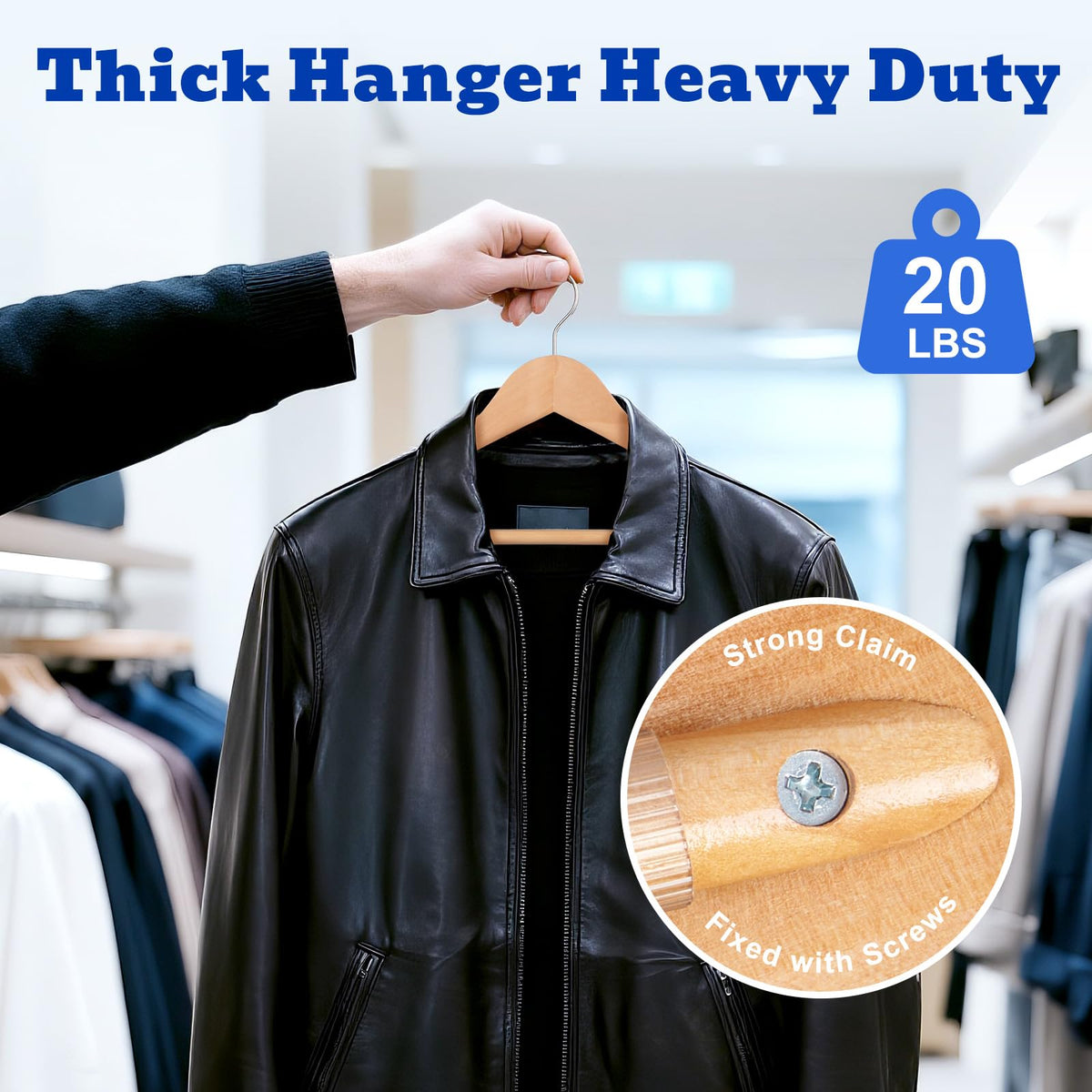 HOUSE DAY Wooden Hangers for Clothes,6pcs Heavy Duty Coat Hangers Wood for Suit,Clothes Hanger for Adult-Natural