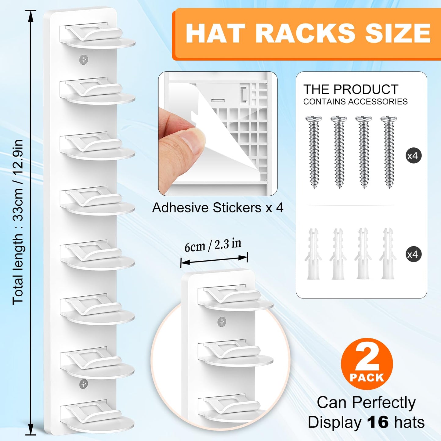 2 Pack Hat Storage for Baseball Caps, Hat Rack holder for Wall Closet Door