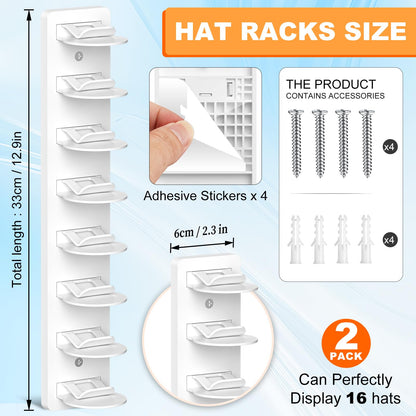 2 Pack Hat Storage for Baseball Caps, Hat Rack holder for Wall Closet Door