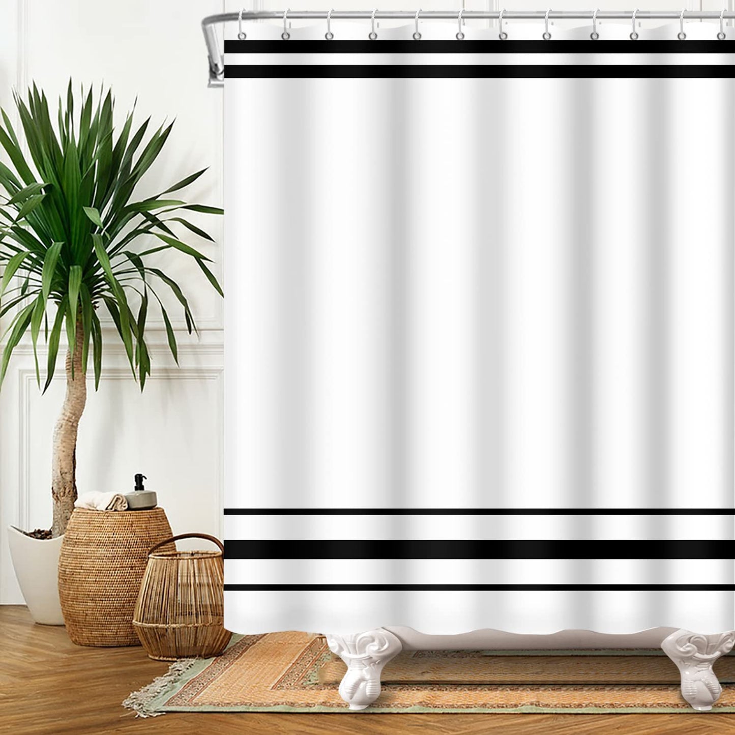 SDOTPMT 120x180cm Black and White Shower Curtain Modern Classic Black Striped Bath Curtain Rustic Farmhouse Minimalism Bathtub Curtain for Bathroom