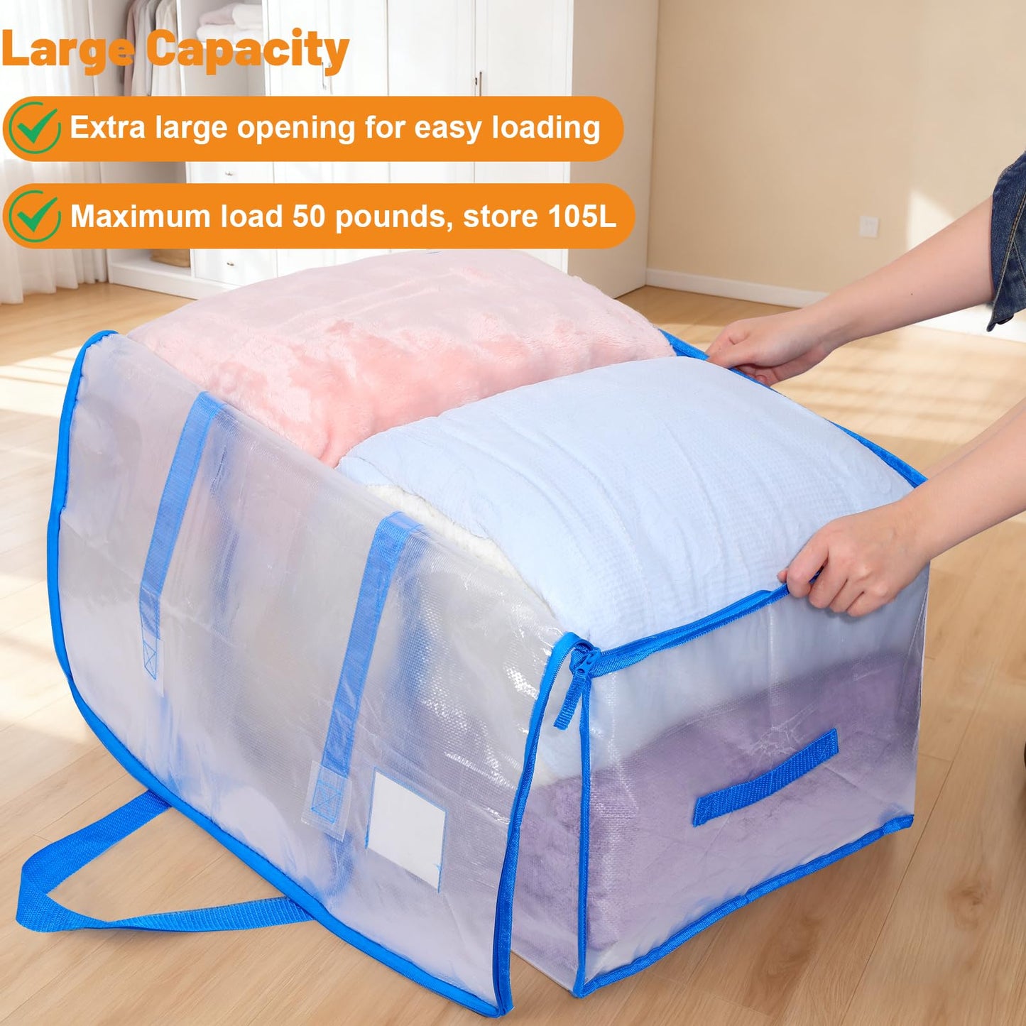 Dntorx 6 Pack 105L Moving Bags Clothes Storage Bags Drom Packing Box, Blue