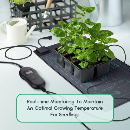 Luxbird 2 Pack Seedling Heat Mats with Digital Thermostat Controller, 10" x 20.75" Waterproof Plant Heating Mats Combo, for Seed Starting,