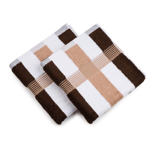 G?zze - New York Striped Hand Towels, Set of 2, Soft and Absorbent, 100% Cotton, 50 x 100 cm - Maroon/White/Mocha