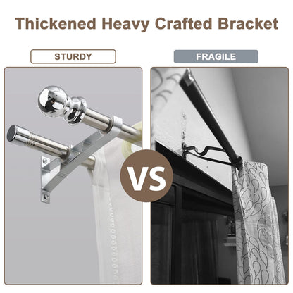 Harrms Double Curtain Pole, Curtain Poles for Eyelet Curtains, Silver Curtain Pole 76-332cm, Extendable Metal Curtain Rod Stainless Steel Room