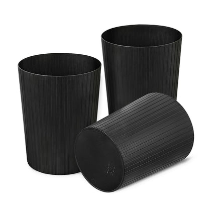Cetomo 7.2L*3 Plastic Waste Paper Bin, Trash Can, Small Bins, Bedroom Bin, Round Waste Basket with Solid Stripe for Kitchen Rooms, Nesting, Matte