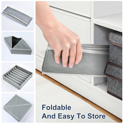 AiQInu Bra Organiser Storage Box, 7 Cell Foldable Drawer Organiser for Bra, Wardrobe Drawer Divider Underwear Organiser for Storing Bras