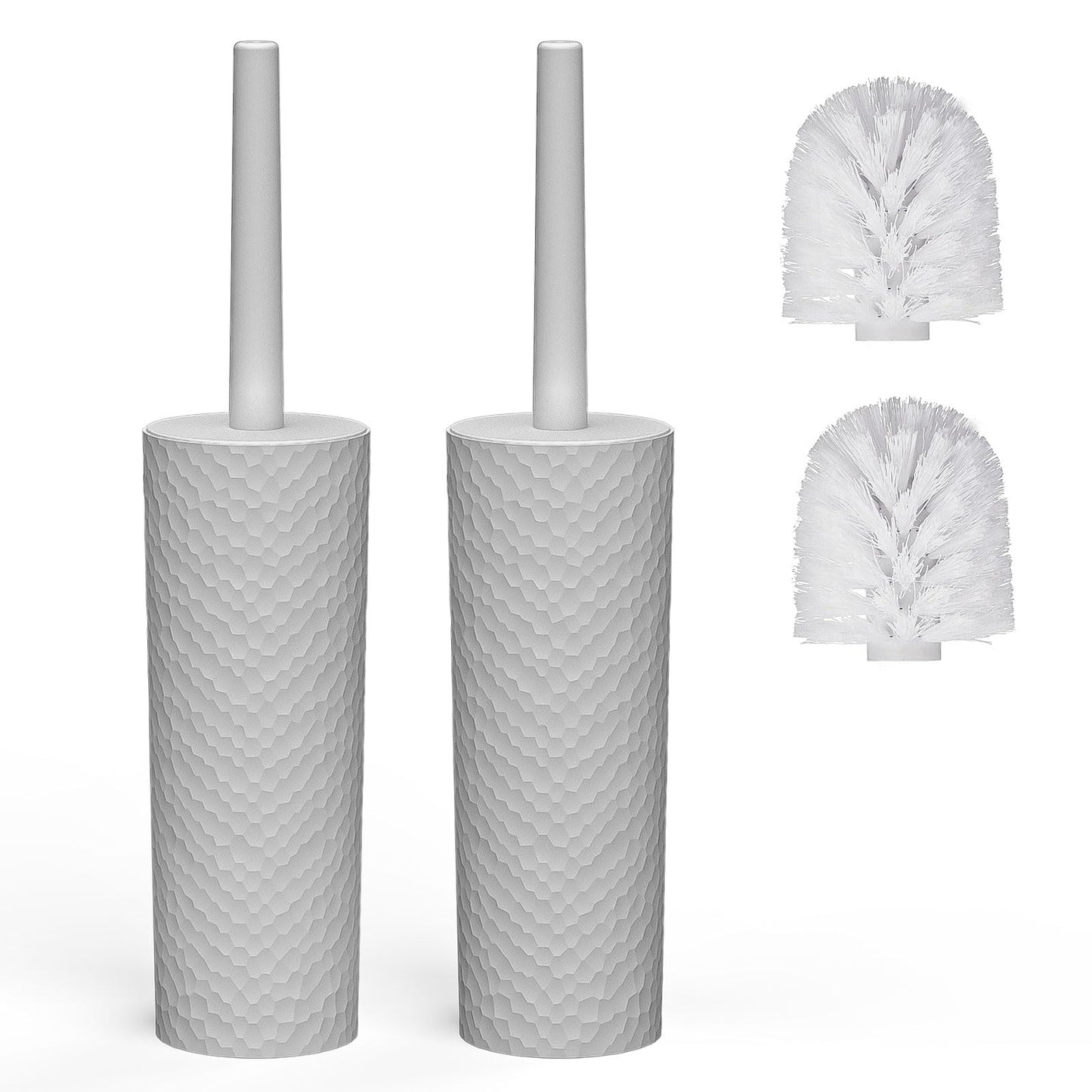Toilet Brush, 2 Pack Toilet Brushes & Holders Sets with Plastic Handle & Soft Flexible Bristles, 4 Toilet Brush Heads for Bathroom Toilet-Ergonomic,